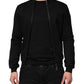 Black Cotton Logo Full Zip Men Bomber Jacket