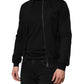 Black Cotton Logo Full Zip Men Bomber Jacket