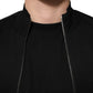 Black Cotton Logo Full Zip Men Bomber Jacket