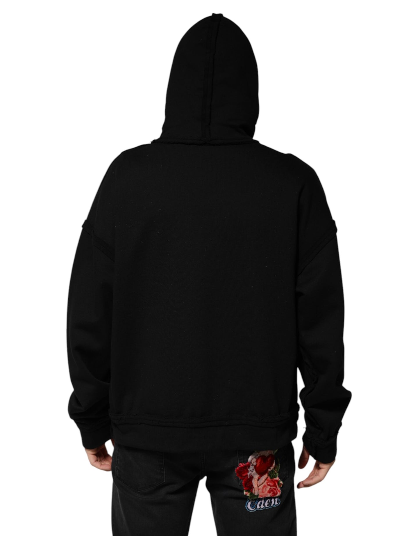 Black Printed Hoodie Crystal Embellished Jacket