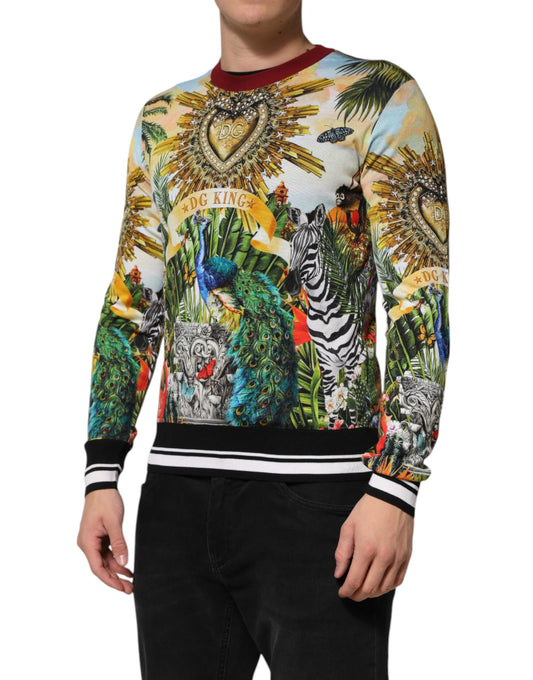 Tropical Heart Crown Silk Pullover Sweater