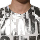 White Cotton Silver Metallic Slogan Print T-shirt