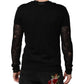 Black Linen Mesh Tattered Longsleeves T-shirt