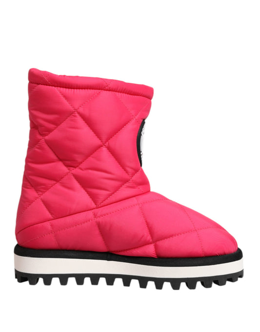 Pink White Viscose Padded Mid Calf Boots Shoes