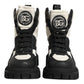 Black White Padded Mid Calf Lace Up Boots Shoes