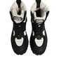 Black White Padded Mid Calf Lace Up Boots Shoes