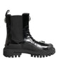 Black Crystal Embellished Combat Boots Shoes