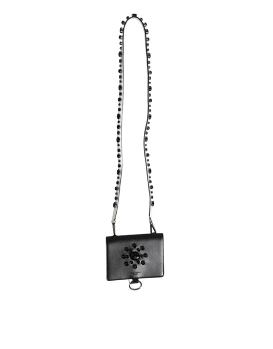 Black Leather Crystal Embellished Card Holder Wallet