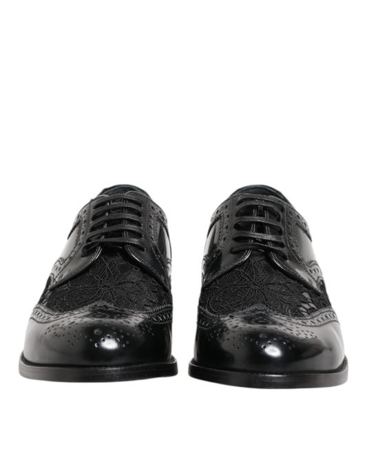 Black Leather Floral Lace Dress Formal  Shoes