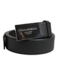 Black Leather Classic Metal Logo Buckle Belt