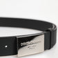 Black Leather Classic Metal Logo Buckle Belt