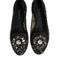 Black Taormina Lace Crystals Flats Shoes