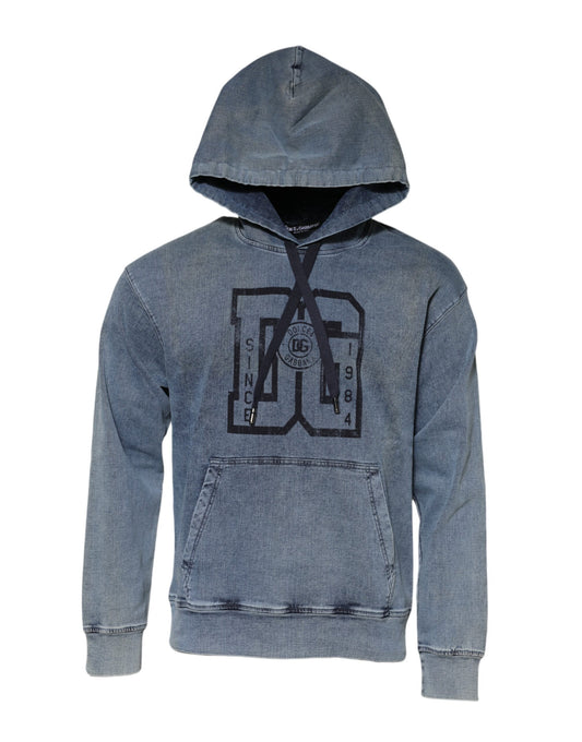 Blue Cotton Blend Hooded Sweatshirt Sweater