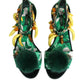 Green Mink Fur Satin Banana Leaf Sandals Shoes