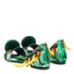 Green Mink Fur Satin Banana Leaf Sandals Shoes