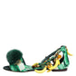 Green Mink Fur Satin Banana Leaf Sandals Shoes