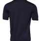 Dark Blue Silk Crew Neck Short Sleeves T-shirt