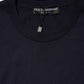 Dark Blue Silk Crew Neck Short Sleeves T-shirt