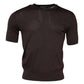 Brown Silk Crew Neck Short Sleeves T-shirt
