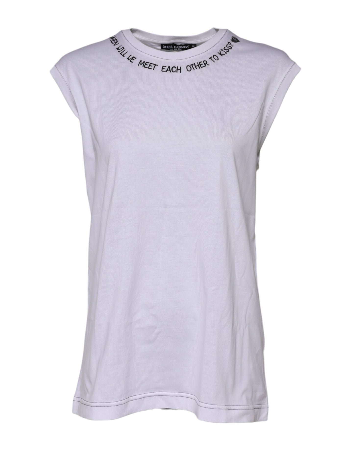 White Cotton Sleeveless Printed Tank T-shirt