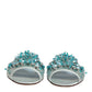 Silver Blue Leather Bead Embellish Slide Shoes