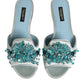 Silver Blue Leather Bead Embellish Slide Shoes