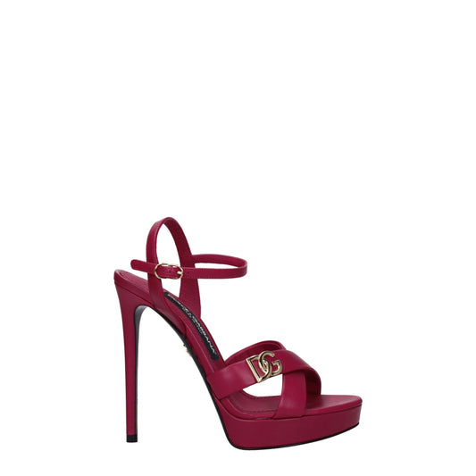 Pink Leather Platform Sandals