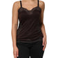 Dark Brown Lace Trim Wool Sleeveless Tank Top