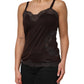 Dark Brown Lace Trim Wool Sleeveless Tank Top