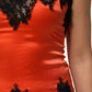 Red Black Lace Trim Silk Sleeveless Tank Top