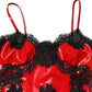 Red Black Lace Trim Polyester Sleeveless Tank Top