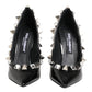 Black Crystals Studs Stiletto Pumps Shoes