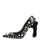 Black Crystals Studs Stiletto Pumps Shoes