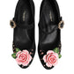 Black Flower Crystal Embellished Mary Jane Shoes