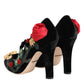 Black Roses Crystal Brooch Mary Jane Shoes