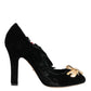 Black Roses Crystal Brooch Mary Jane Shoes