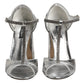 Silver Leather T-strap Heels Sandals Shoes