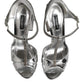 Silver Leather T-strap Heels Sandals Shoes