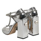 Silver Leather T-strap Heels Sandals Shoes