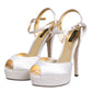 White Satin Platform Heels Sandals Shoes
