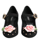 Black Flower Crystal Embellished Mary Jane Shoes