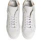 White Gold Leather Low Top Sneakers Shoes