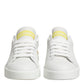 White Yellow Leather Low Top Sneakers Shoes