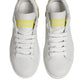 White Yellow Leather Low Top Sneakers Shoes