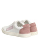 White Pink Leather Low Top Sneakers Shoes