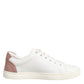 White Pink Leather Low Top Sneakers Shoes