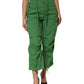 Green Cotton High Waist Cargo Trouser Pants