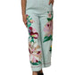 Green Floral Garterized Straight Pajama Pants