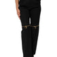 Black Zip Detailed Wool Straight Leg Pants