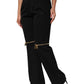 Black Zip Detailed Wool Straight Leg Pants